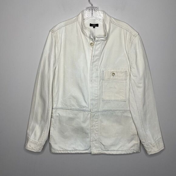 A.P.C. Rue Madame Paris Womens White-Washed Denim Jeans Jacket Button Front Sz M - Picture 1 of 6